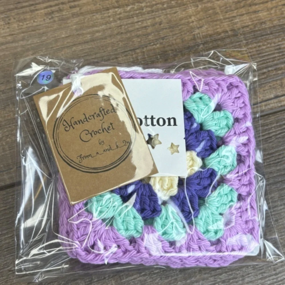 Granny Square Cup Mug Coasters Set of 4‎ Handcrafted Crochet Cotton